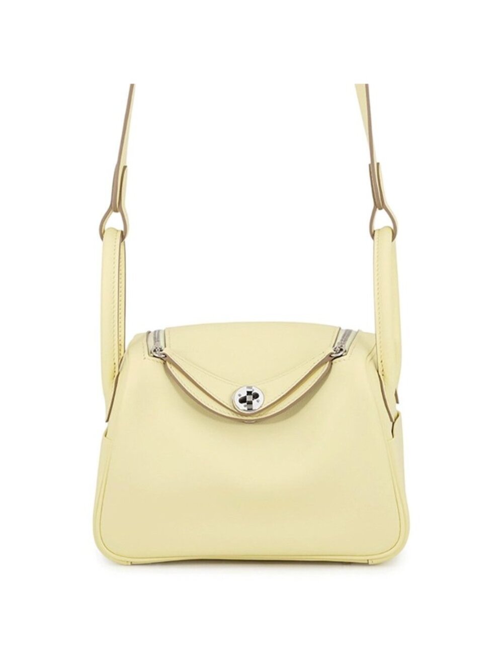 Hermes Handbag Lindy Mini Verso Jaune Milton Vert Mangrove Silver Swift 2-Way